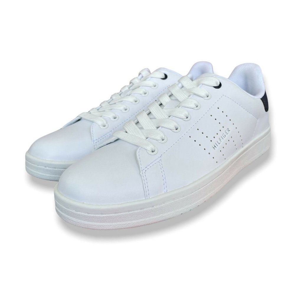 Tommy Hilfiger Mens White Black Liston Low Top Lace Up Sneaker Shoes Size 9.5 M
